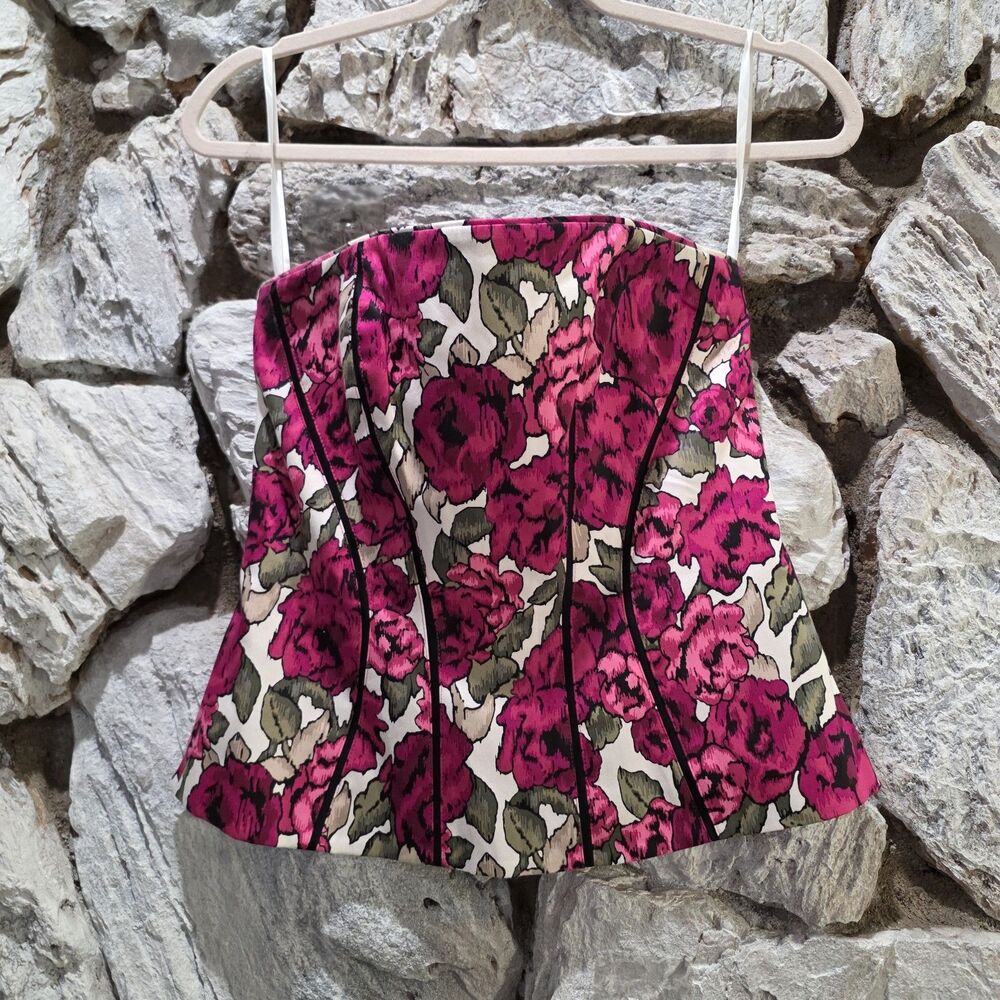 Corset Top 4 Dark Romantic Whimsigoth Feminine Floral Pink Women's Strapless
